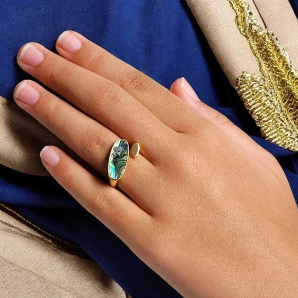 ๐๏ธ Boho Chic Adjustable Ring Abalone Shell 18K Gold Plated S925 Sterling Silver - Picture 4 of 15